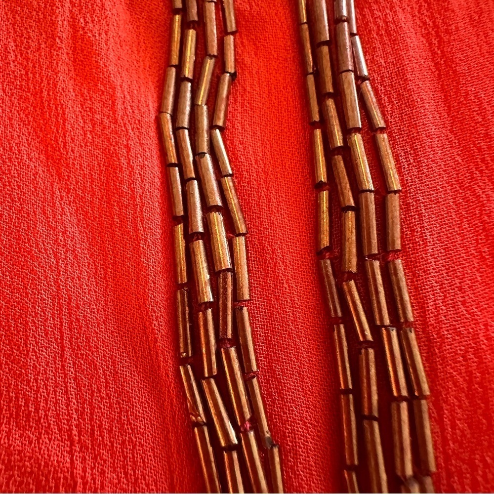 Free People Red Orange Gold Beaded Embellished Tank Top Tunic Festival Summer - Picture 8 of 8